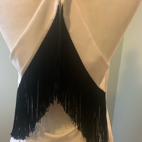 BCBGMaxAzria white w/black fringe halter top, size S - Picture 5 of 7